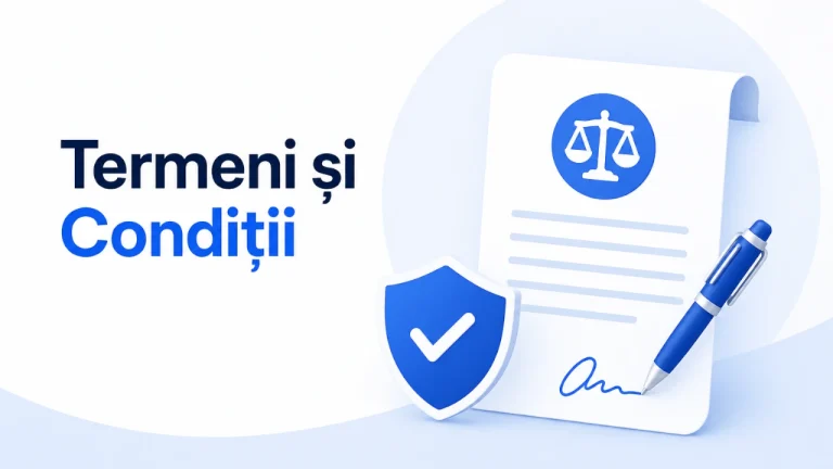 Termeni și condiții pentru casinouristraine.com, cu document legal, simbol de protecție și semnătură